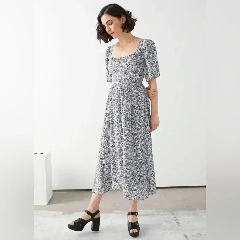 & Other Stories Black and White Midi Dress